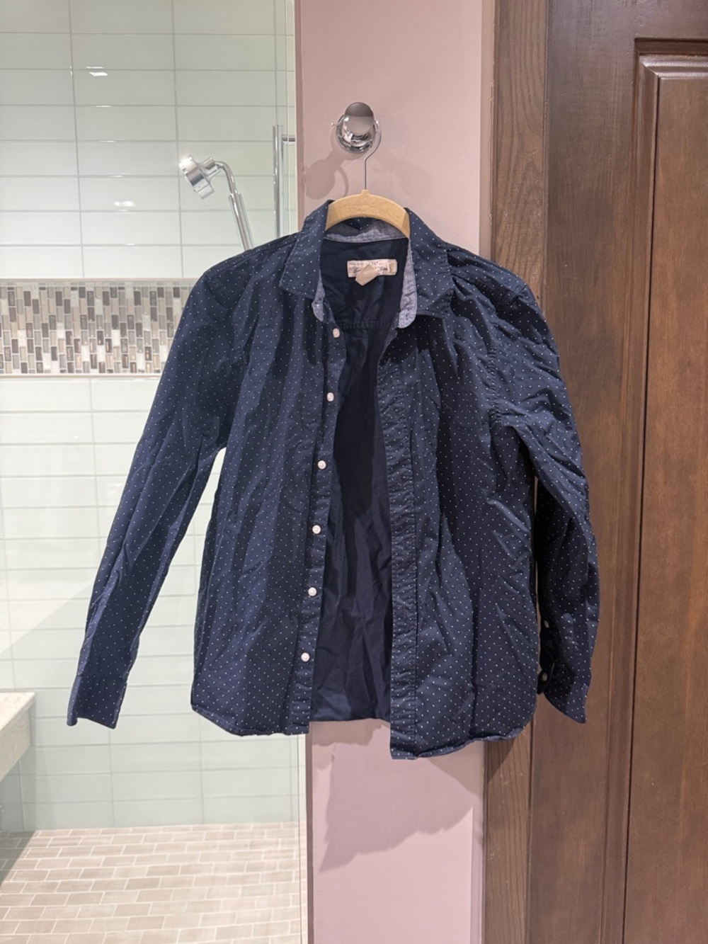 Boys' Navy Blue Dot Button-Down Shirt